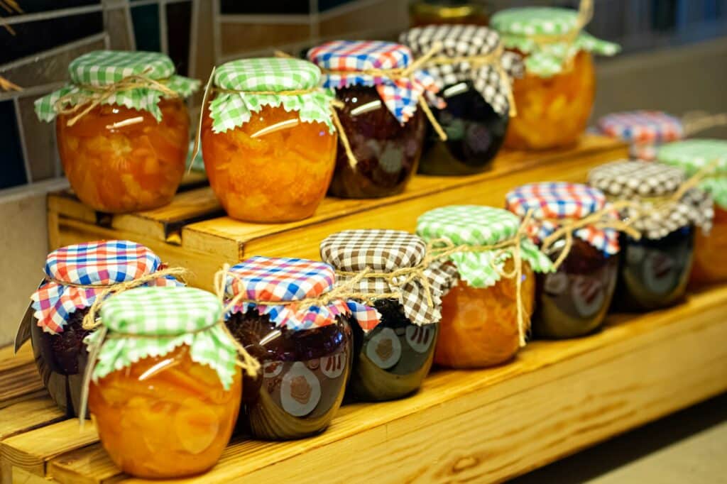 assorted jam marmalade in the glass jars